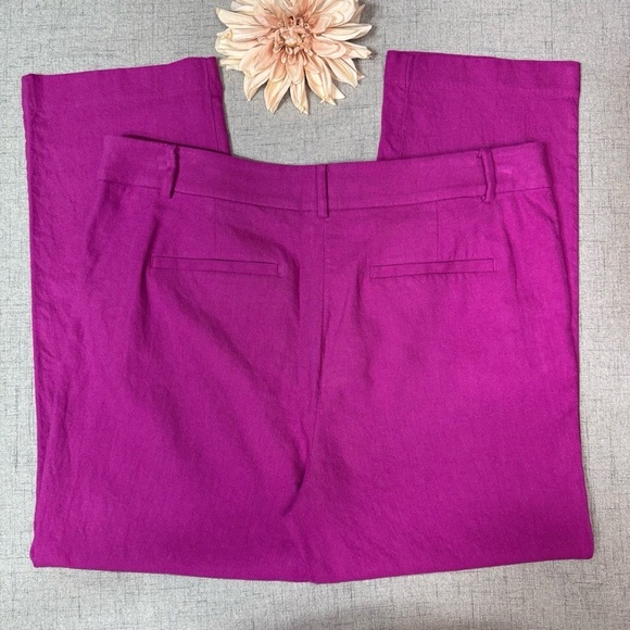 Loft Riveria Slim Pants Linen Blend Magenta Shadow Size 12 - Picture 10 of 12